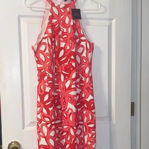 Trina Turk Red and White Backless Floral Dress